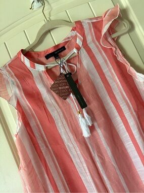 Harvé Benard Coral and White Striped Tunic with Tassel Tie NWT
